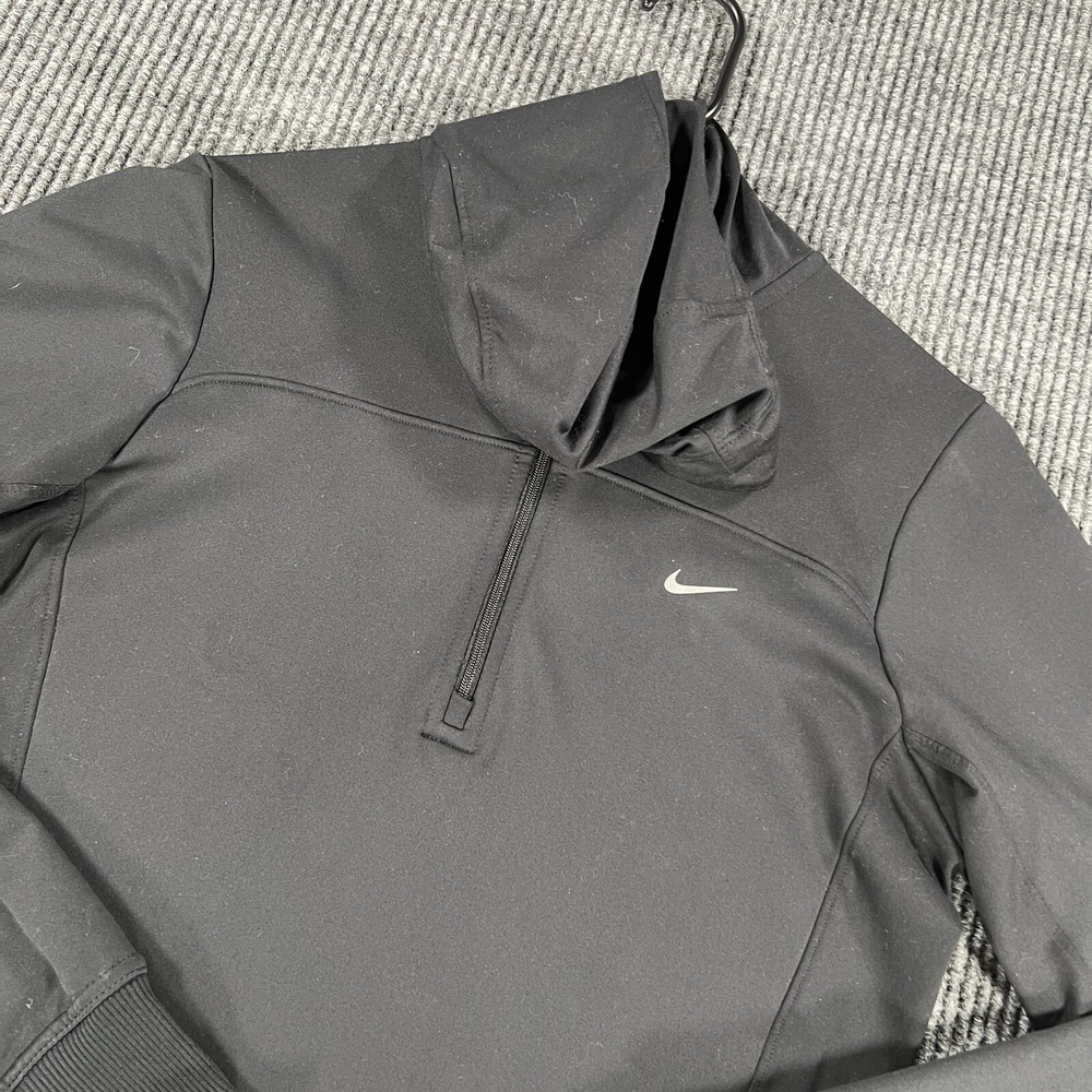 Nike Running Shirt Pullover Womens Small Black Long Sleeve 1/4 Zip Hooded Active